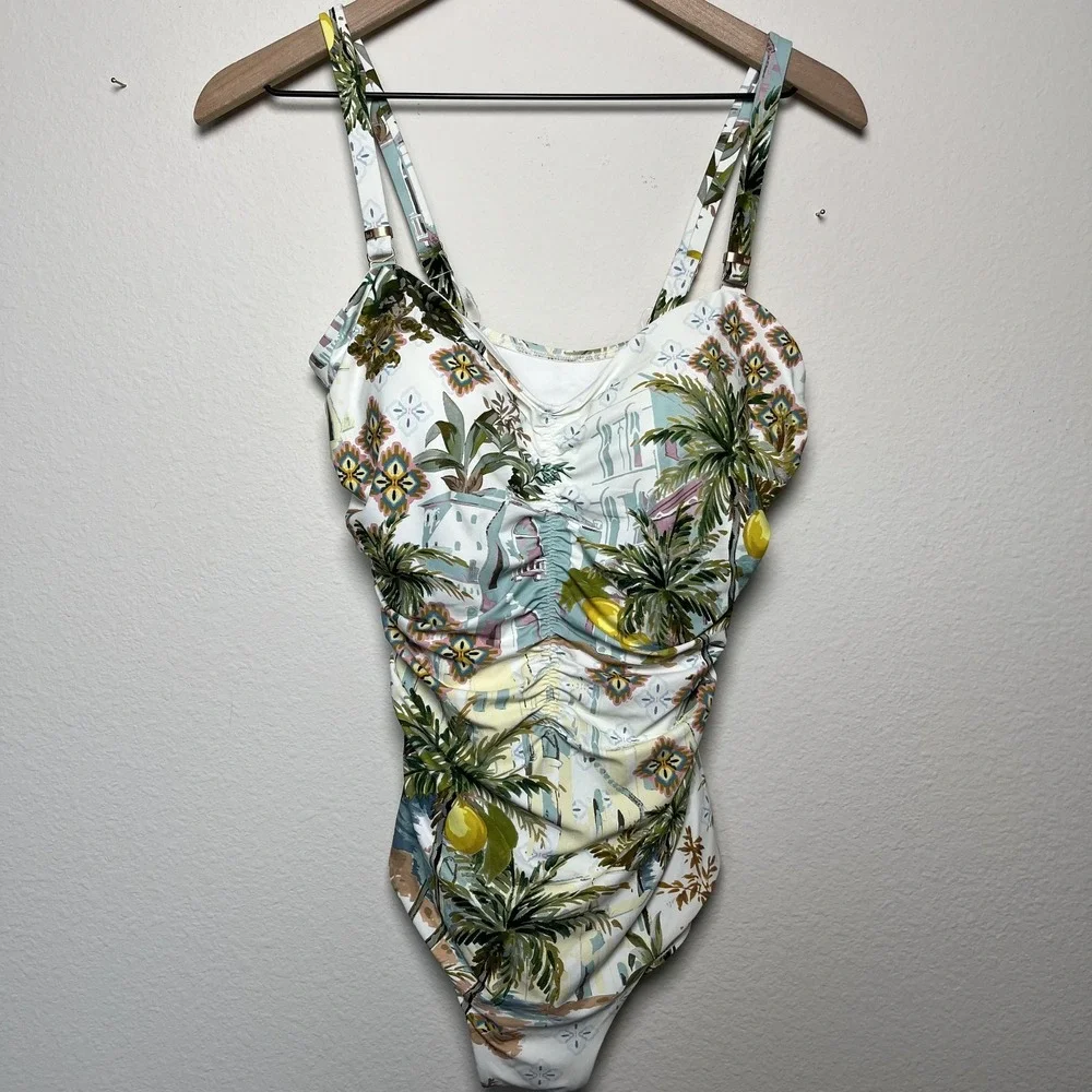 NEXT Women‎ One Piece Swim Bathing Suit 14 Multicolor Lemon Scenic Tummy Control